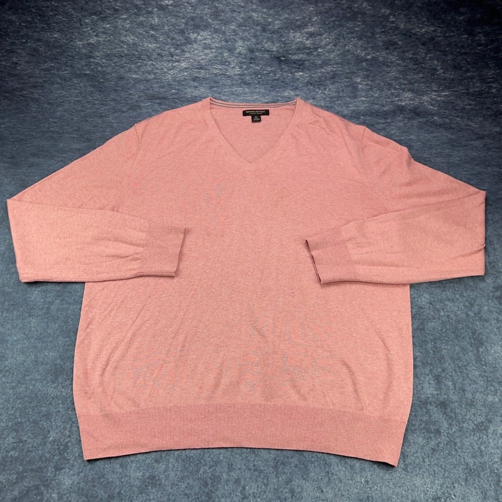 Banana Republic Mens XL Salmon Pink‎ Silk Cotton Cashmere V-Neck Sweater